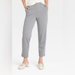 A New Day High-Rise Tapered Ankle Knit Pull-On Pants Light Gray Pinstripe Large